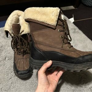 Brown Lace Up Boots with Faux Fur Lining